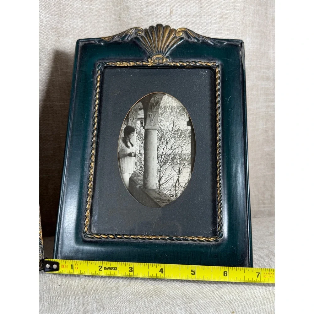 Picture Frame Set Good Vintage Forest Green Gold Ornate Shell 5x7 Tabletop